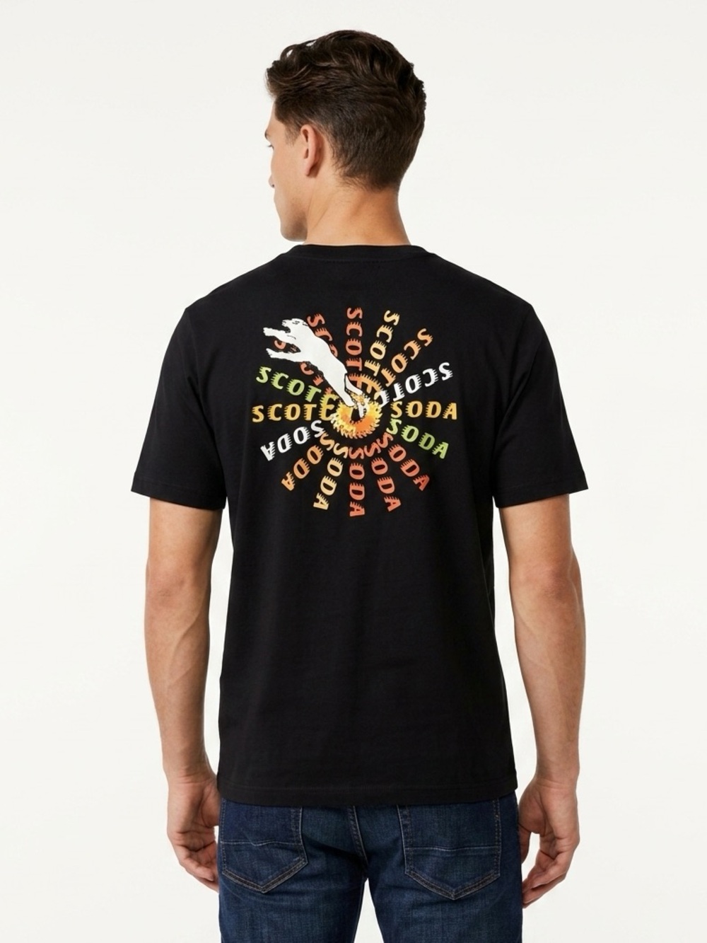 Scotch & Soda Leaping Panther Sunburst Graphic T-Shirt Black L